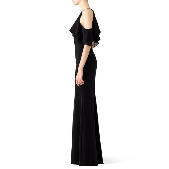 Badgley Mischka Black Crossover Ruffle Gown 💛 - Picture 3 of 9